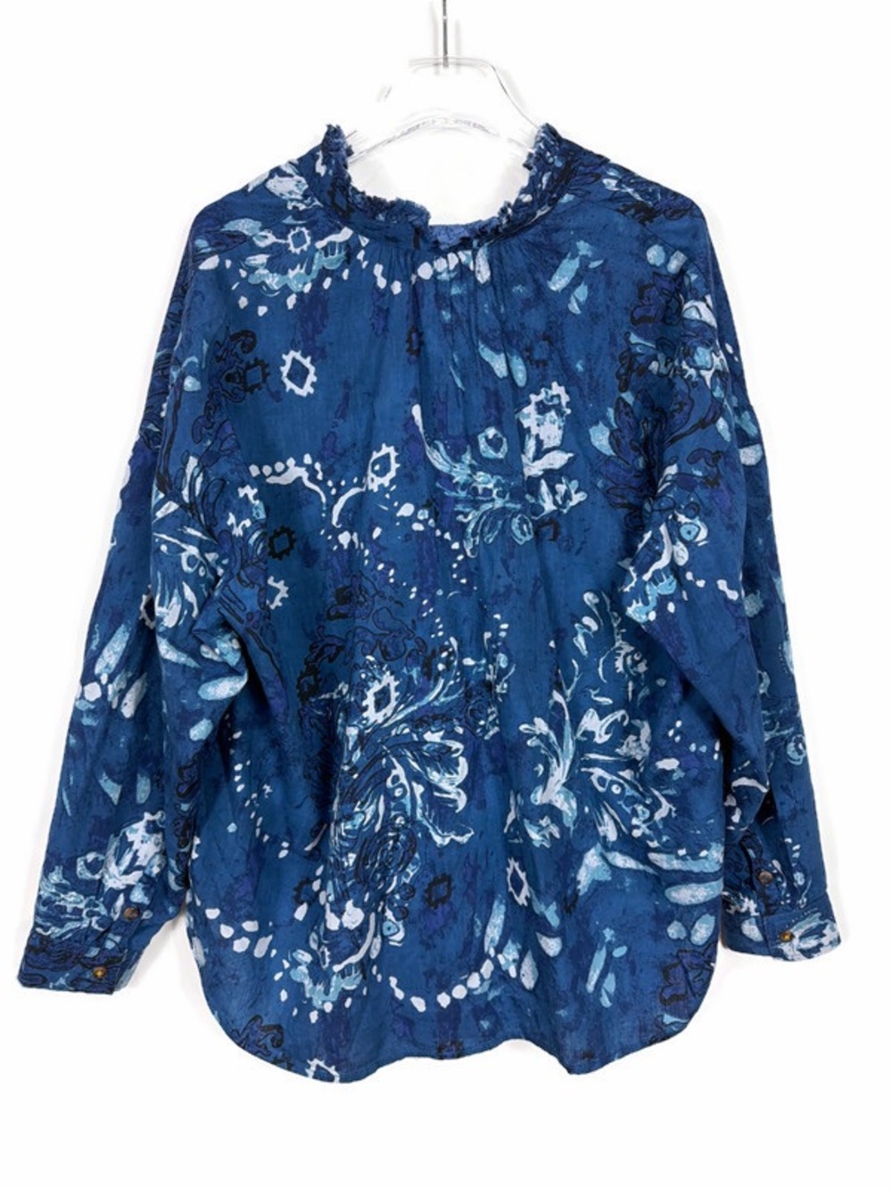 Anthropologie Pilcro The Tavi Ruffled Button Down Blouse Top Blue White Size XL - Picture 7 of 10